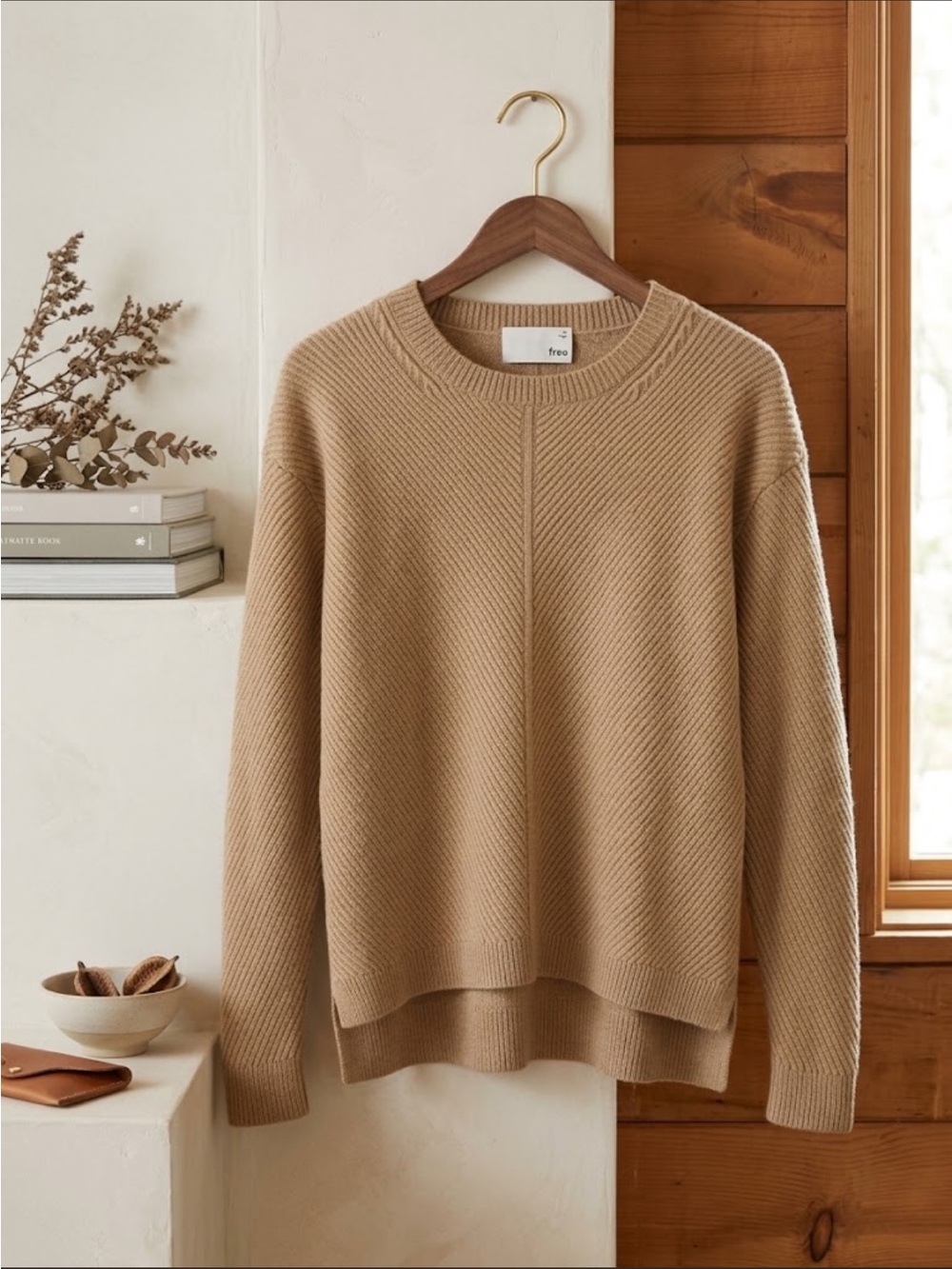 Wilfred Free 100% Merino Wool Crewneck Sweater in Camel